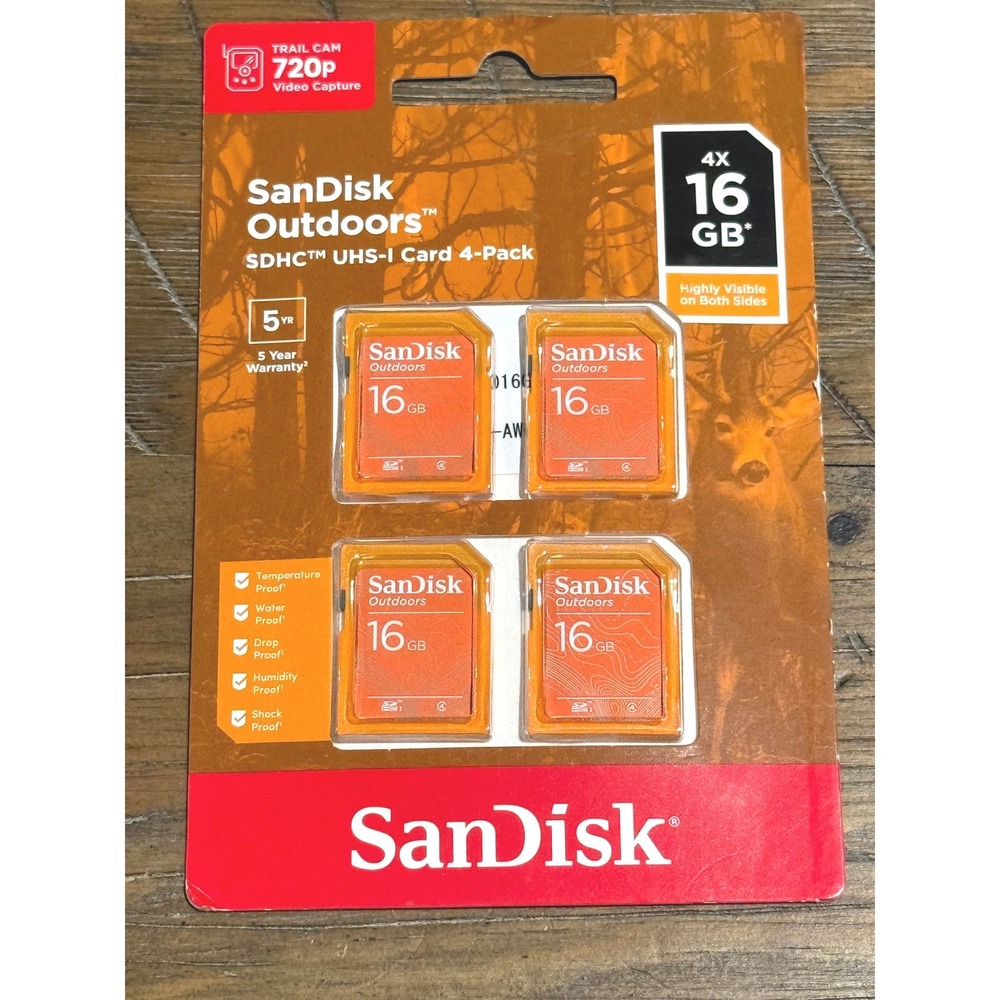 SanDisk Outdoors 16GB SDHC UHS-I Memory Card 4-Pack Orange NEW Waterproof Trail